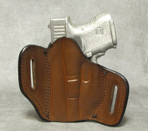 Glock 26 (with Crimson Trace) Two Slot Pancake Leather Holster - Brown